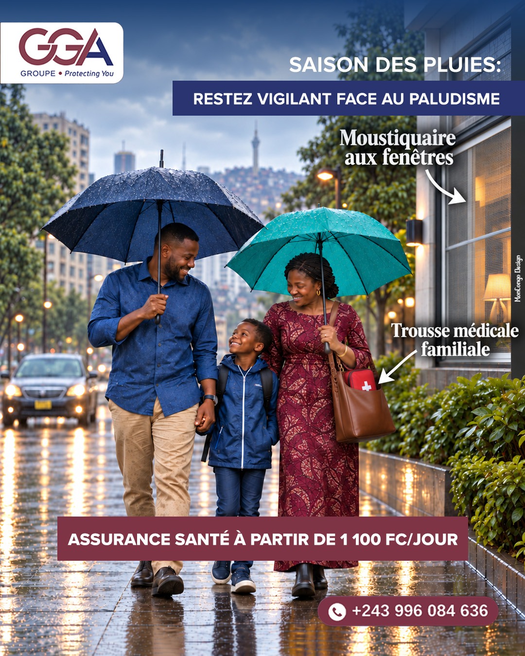 Assurance santé à partir de 1 100 FC/jour.