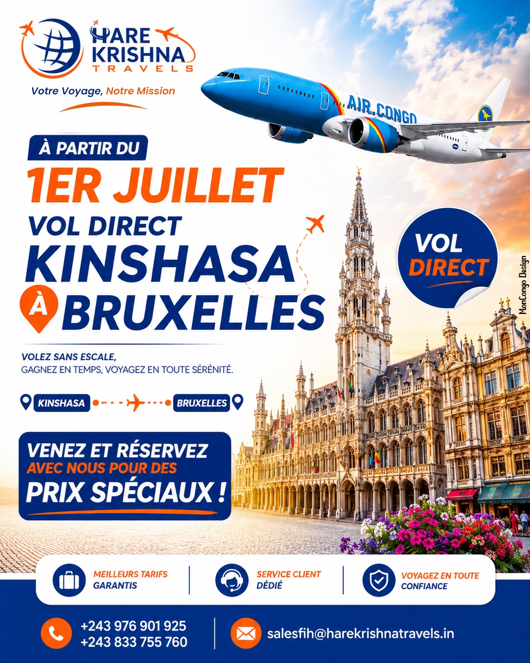Vol direct entre Kinshasa et Bruxelles